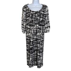 Perceptions New York Dress Women's XXL Black White Abstract Midi NWT